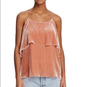 Alice + Olivia by Stacey Bendet Rose Tan Velvet Blouse Ruffle Tank Top Size S
